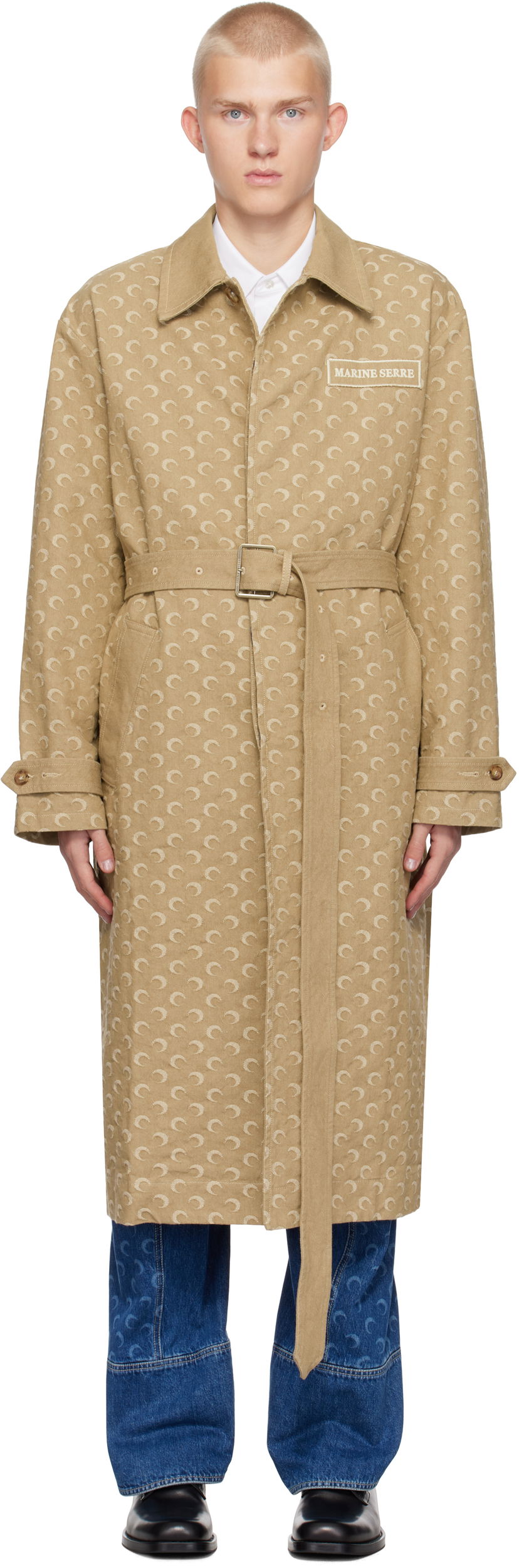 Trenssitakki Marine Serre Moon Jacquard Twill Trench Coat Beige | UCO027A CWOV0036