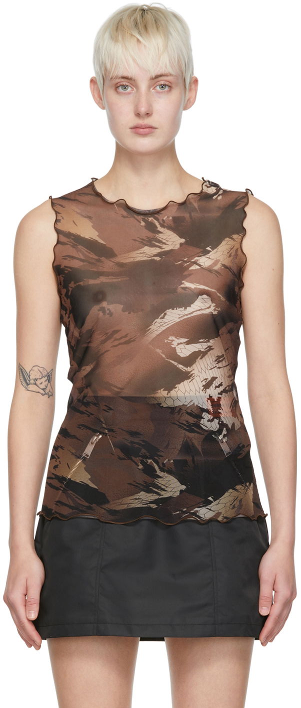 Tankkitoppi HERON PRESTON Printed Nylon Tank Top Ruskea | HWAC003S22FAB0026400