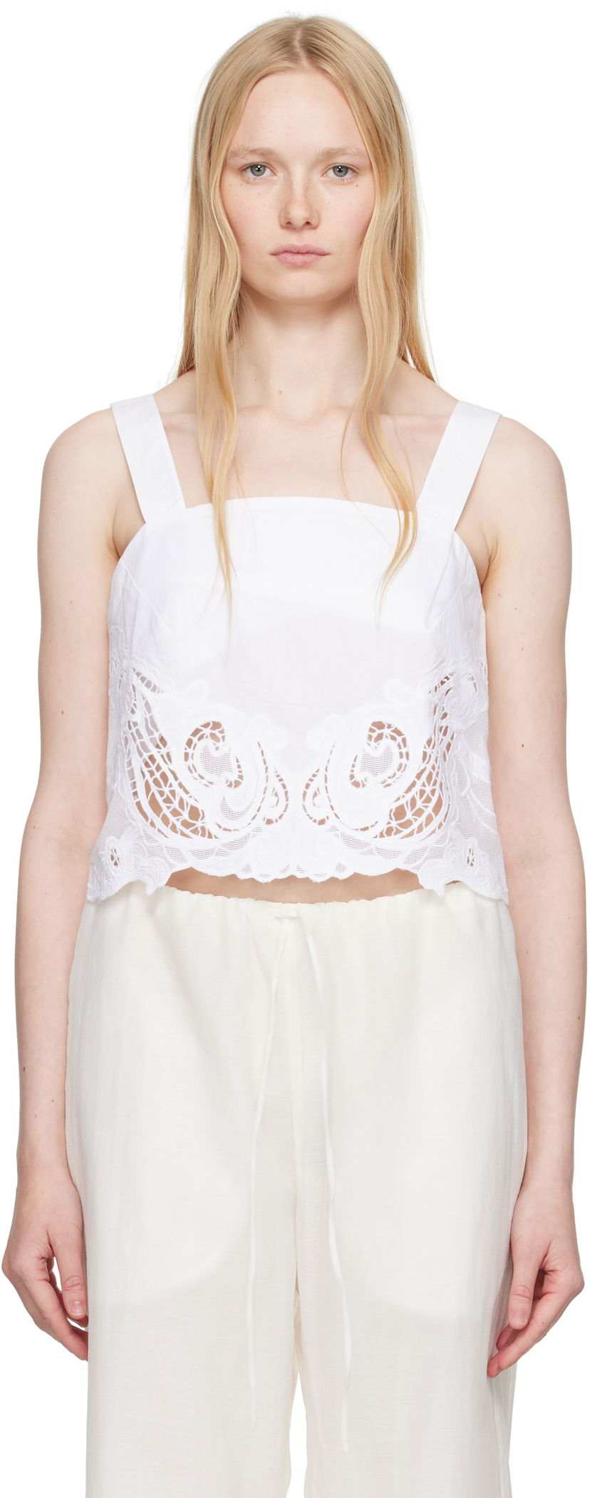 Crop top rag & bone Rag & Bone Clem Lace-Trim Poplin Tank Top Valkoinen | WAW25SA036LA36