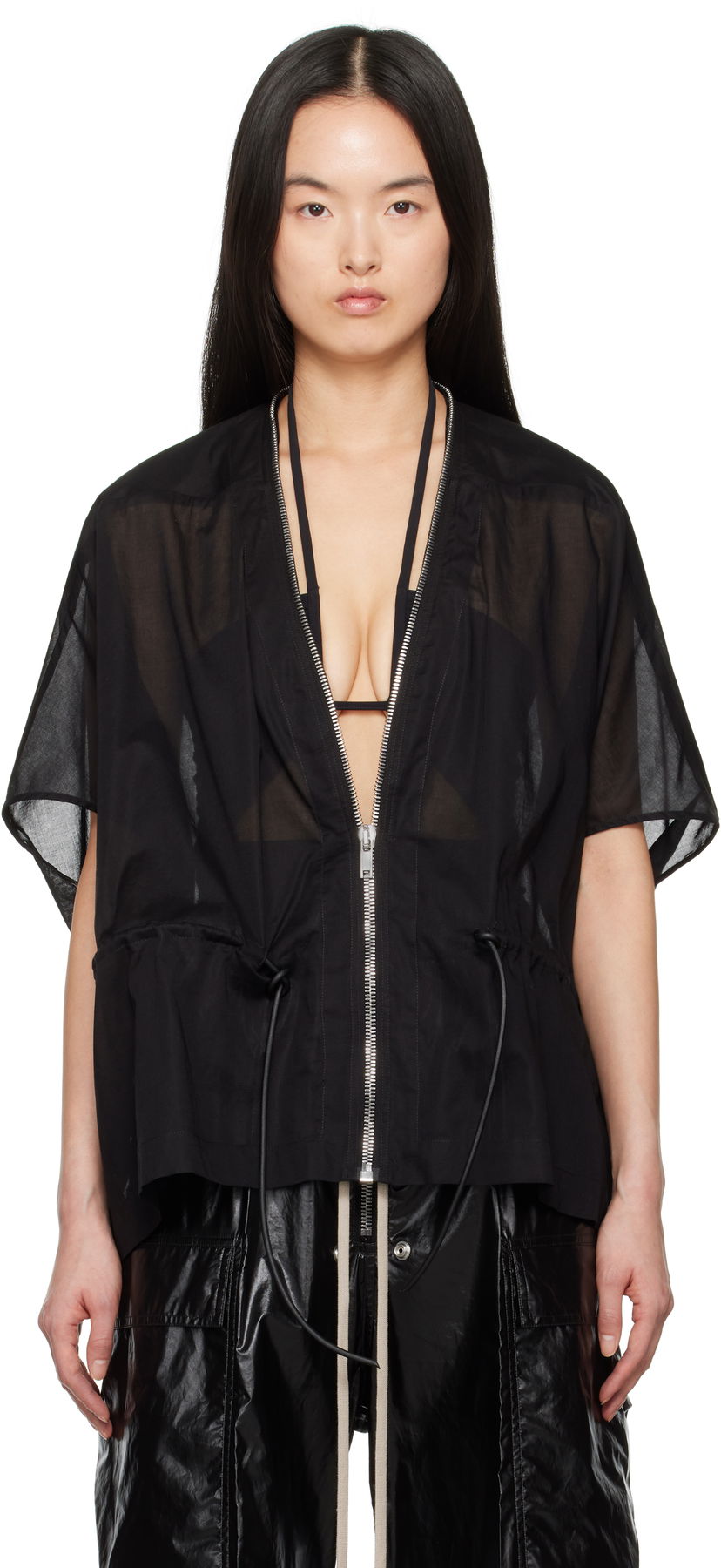 Paita Rick Owens Rick Owens Hollywood Sail Sheer Zip Jacket Musta | RP01E7733 CV
