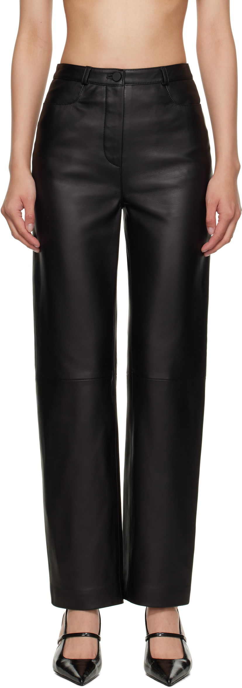 Housut Loulou de Saison Cobe Paneled Straight-Leg Leather Pants Musta | COBE