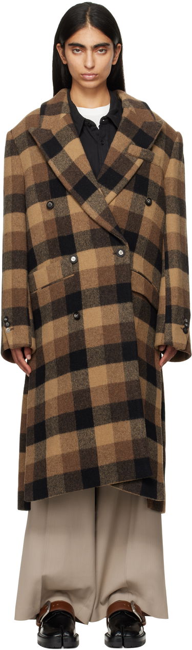 Takit ADER ERROR Double-Breasted Check Coat Ruskea | BN01FWCT0103BR, 0