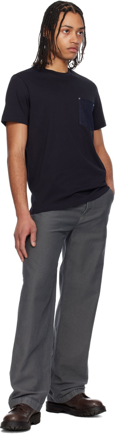 T-paita Moncler Moncler Cotton & Denim Pocket T-Shirt Tummansininen | K10918C0003989AKK, 4