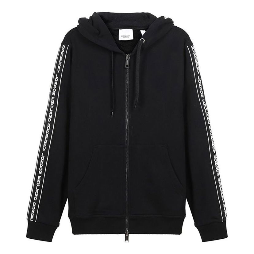 Huppari Burberry Burberry FW20 Logo Cotton Hooded Zip-Up Sweatshirt Musta | 80295271