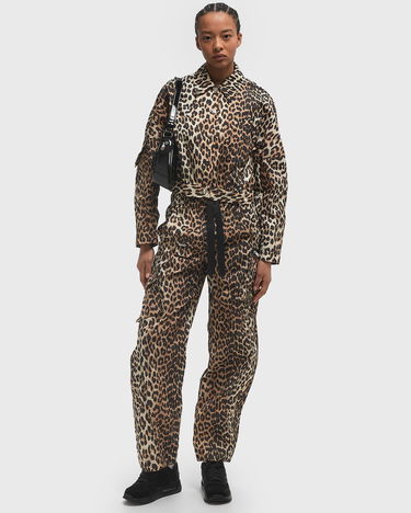 Takki GANNI Ganni Duchesse Nylon Short Leopard Print Jacket Ruskea | W0470-943, 1