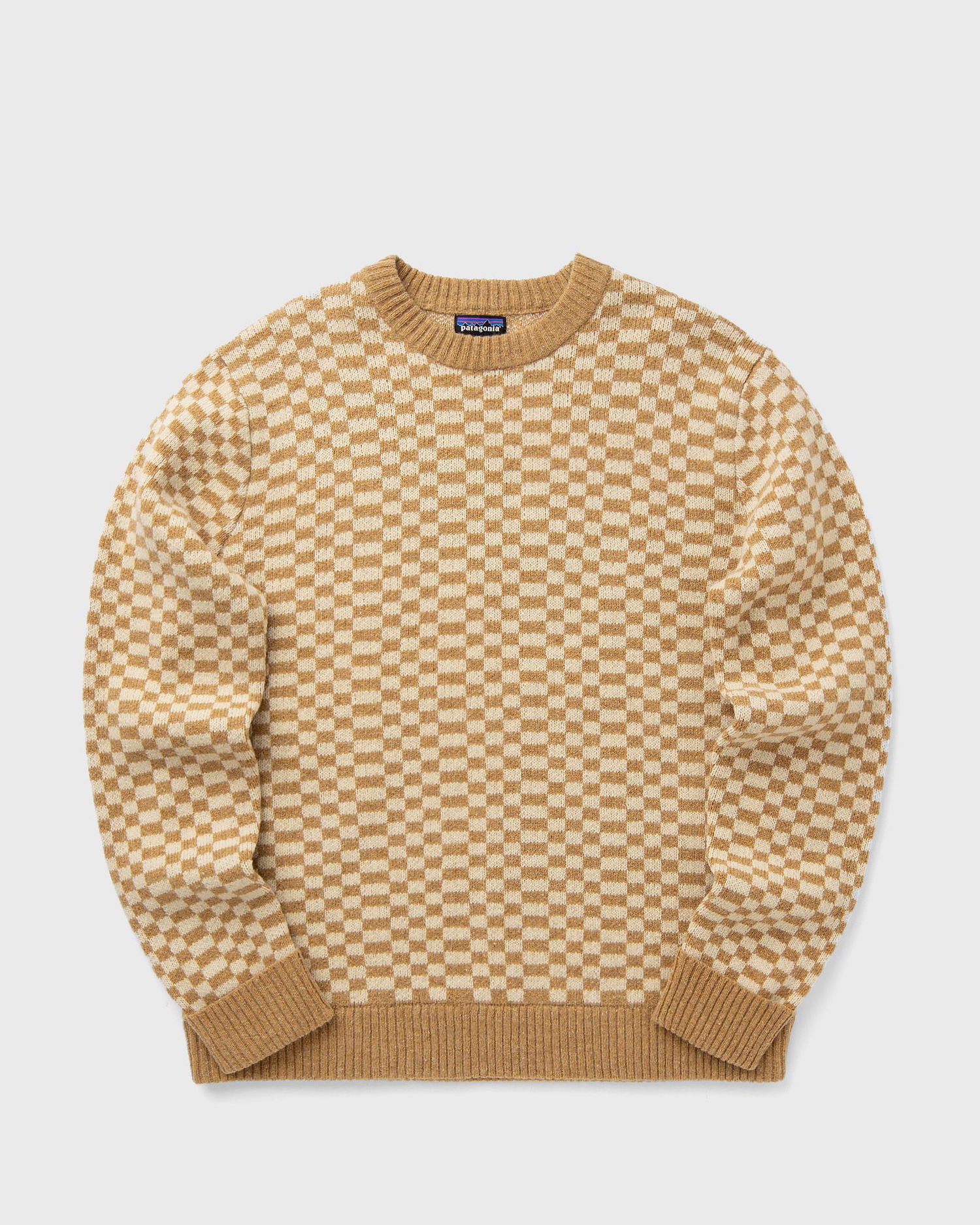 Villapaita Patagonia Recycled Wool-Blend Checkered Sweater Beige | 50655-FTGO, 0