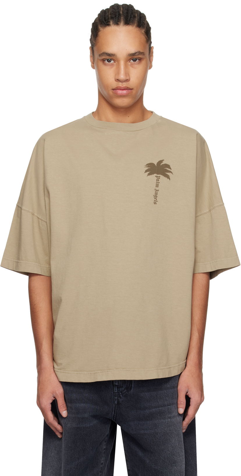 T-paita Palm Angels Palm Angels Palms Over T-Shirt Beige | PMAA002S25JER0046161
