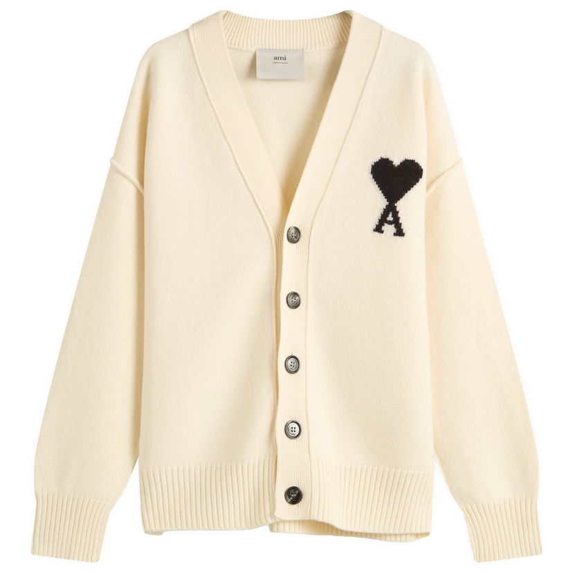 Villapaita AMI AMI Paris Men's Felted Merino Wool ADC Cardigan, Size Large Valkoinen | H25UKC367-018-151H25