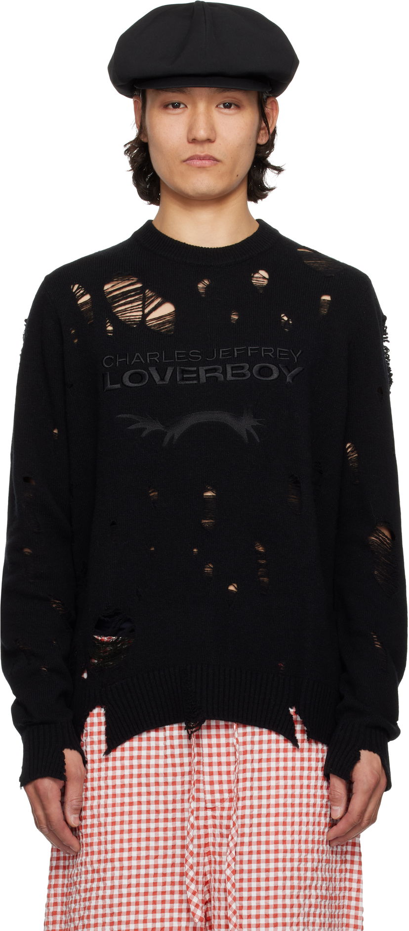 Villapaita Charles Jeffrey Loverboy Charles Jeffrey LOVERBOY Distressed Logo Knit Sweater Musta | 54090401