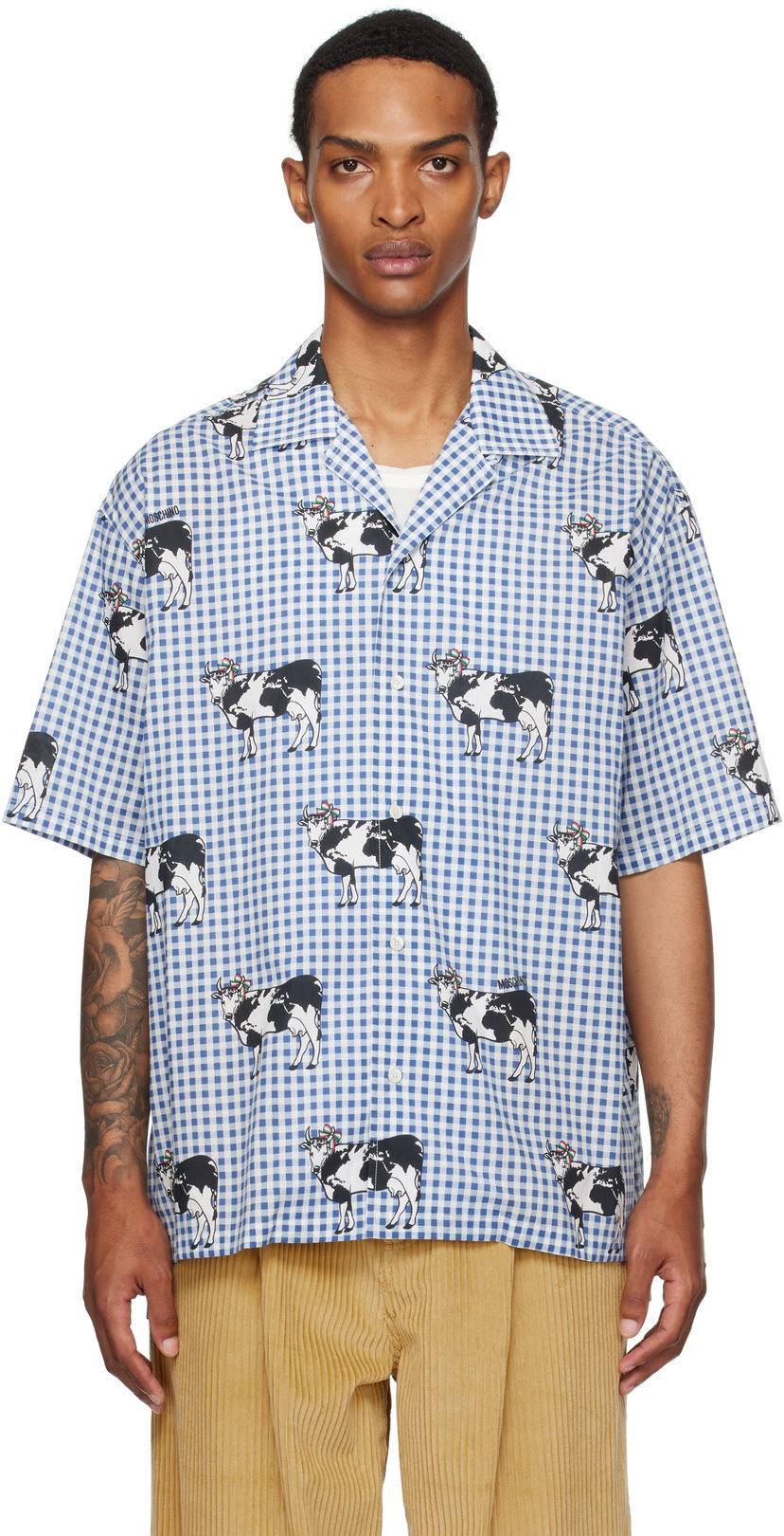 Paita Moschino Moschino Archive Cow Gingham Print Shirt Sininen | 252ZZV021352541293