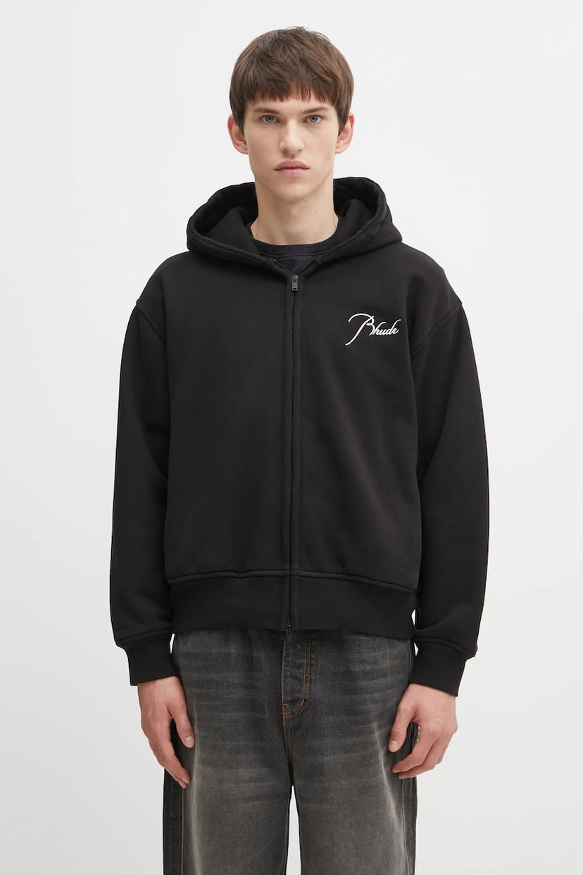 Huppari Rhude RHUDE Classique Zip-Up Hooded Hoodie with Embroidered Logo Musta | RHFW25HO05012