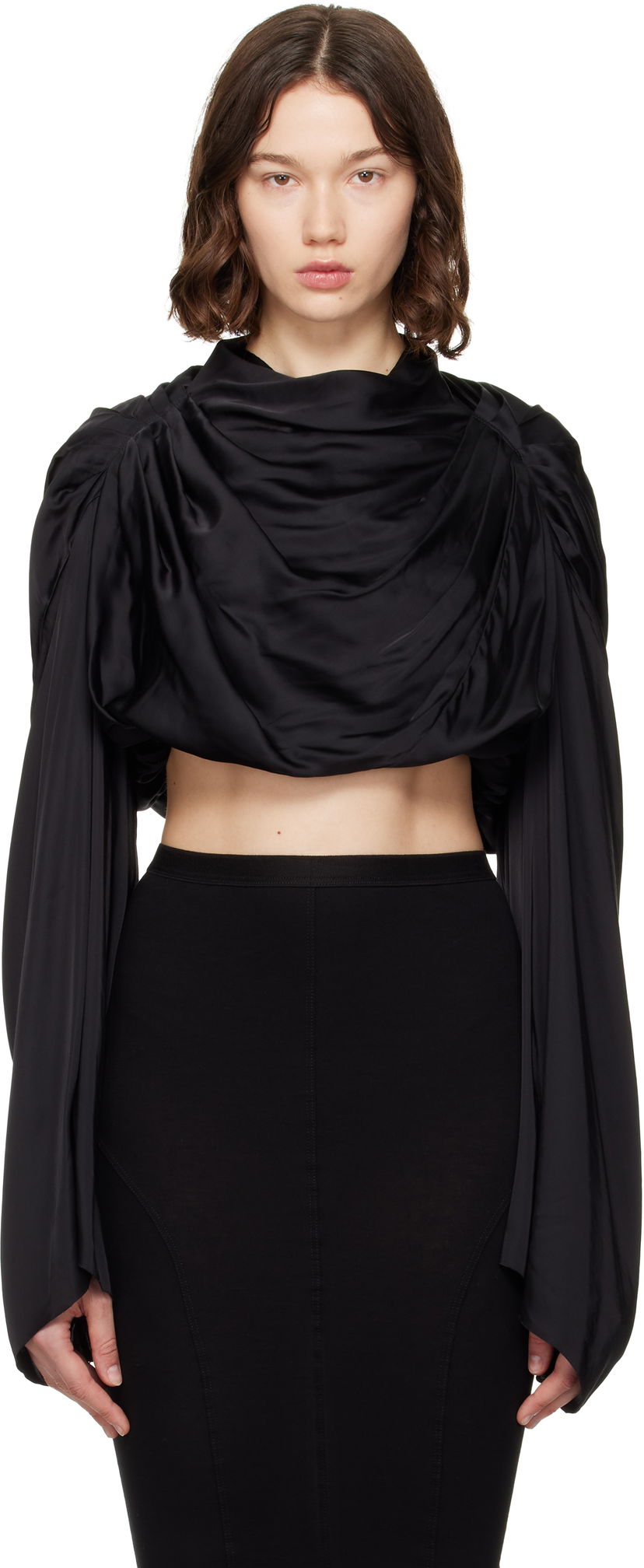 Crop top Rick Owens Rick Owens Hollywood Claudette Draped Crop Top Musta | RO01E7264 SCH