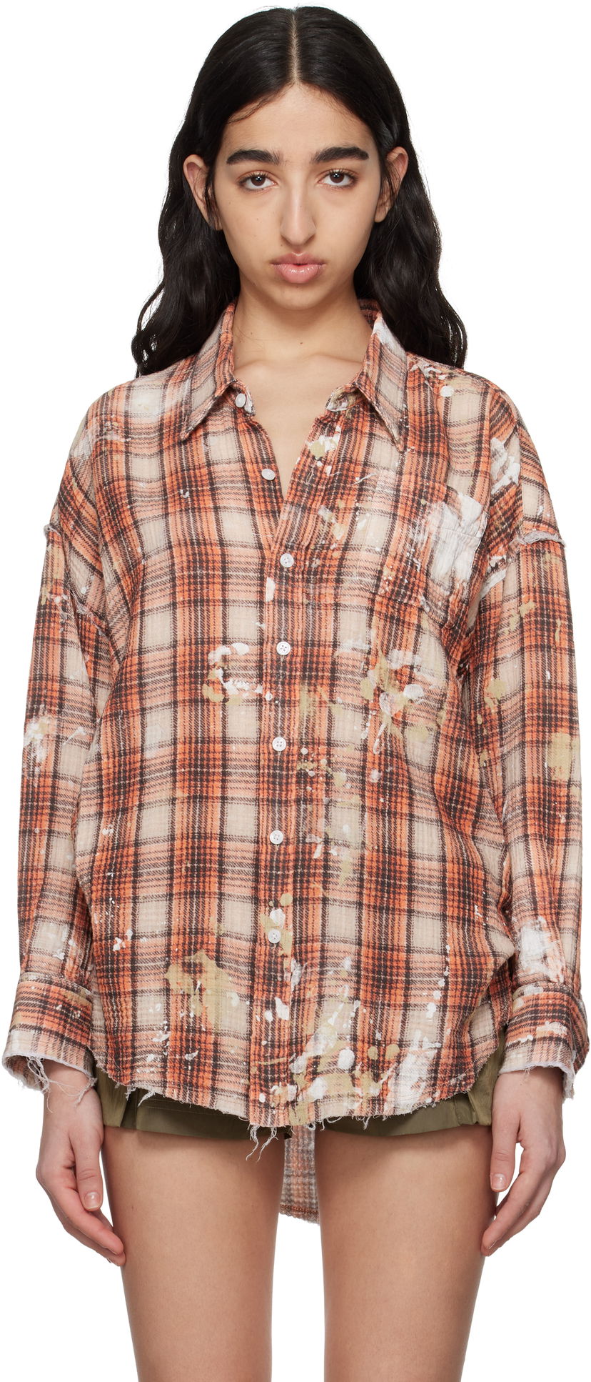 Paita R13 R13 Shredded Seam Drop Neck Shirt Oranssi | R13WR075-R472B