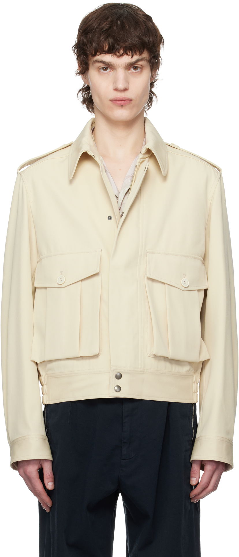 Bomber-takki Dries Van Noten Dries Van Noten Wool Gabardine Jacket Beige | 251-020510-1176