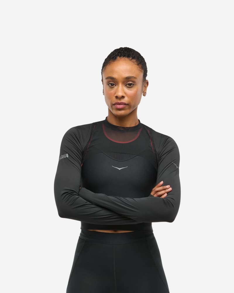 Crop top Hoka One One Race Day Long Sleeve Crop Top Musta | 1167395-BLK