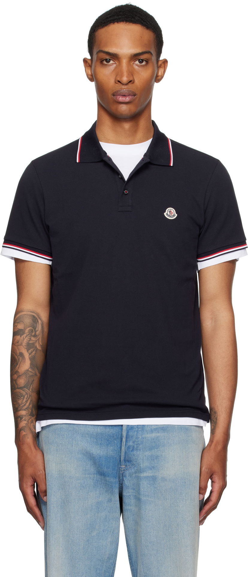 Poolopaita Moncler Moncler Tricolor-Trimmed Cotton Piquet Polo Tummansininen | K20918A7030084556