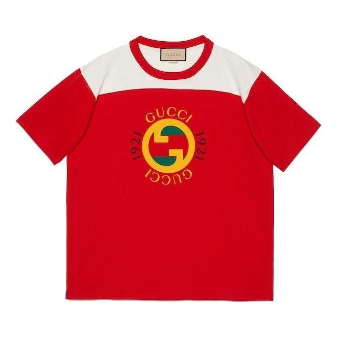 T-paita Gucci Cotton Jersey T-Shirt With Interlocking G Vintage Logo Print Punainen | 756708-XJFWL-6362