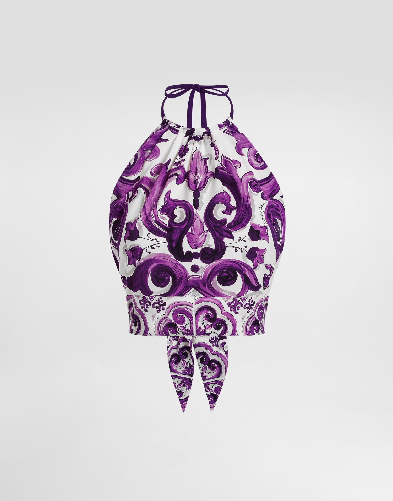 Tankkitoppi Dolce & Gabbana Dolce & Gabbana Majolica-Print Charmeuse Halter Tie Top Violetti | F7BA8THPAE2H15DQ, 0
