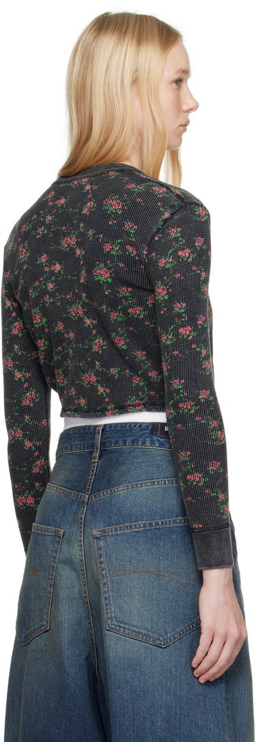Villapaita Alexander Wang Alexander Wang Floral-Print Waffle Knit Cropped Cardigan Musta | 8C4245810P, 2