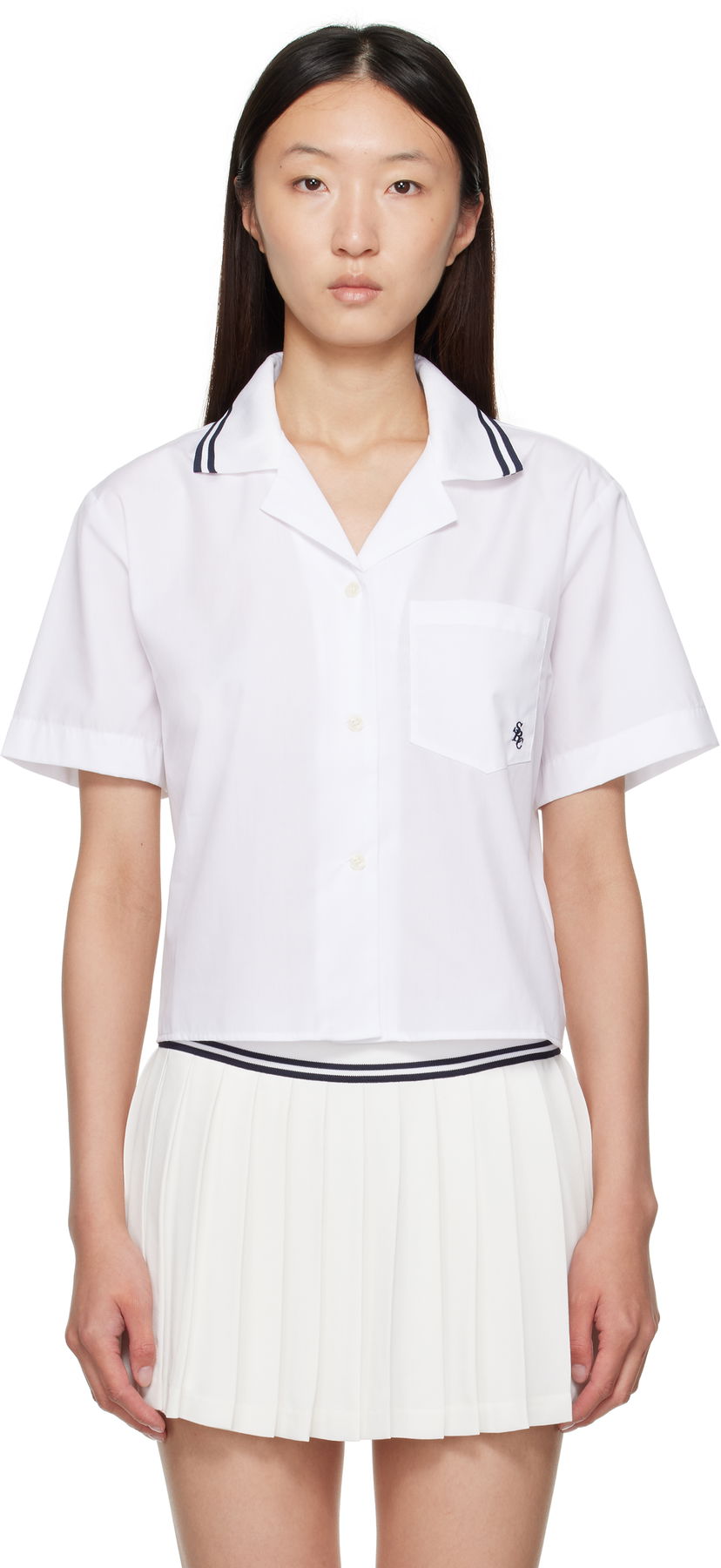 Paita Sporty & Rich Sporty & Rich 'SRC' Sailor Cropped Shirt Valkoinen | SI023602302WH01