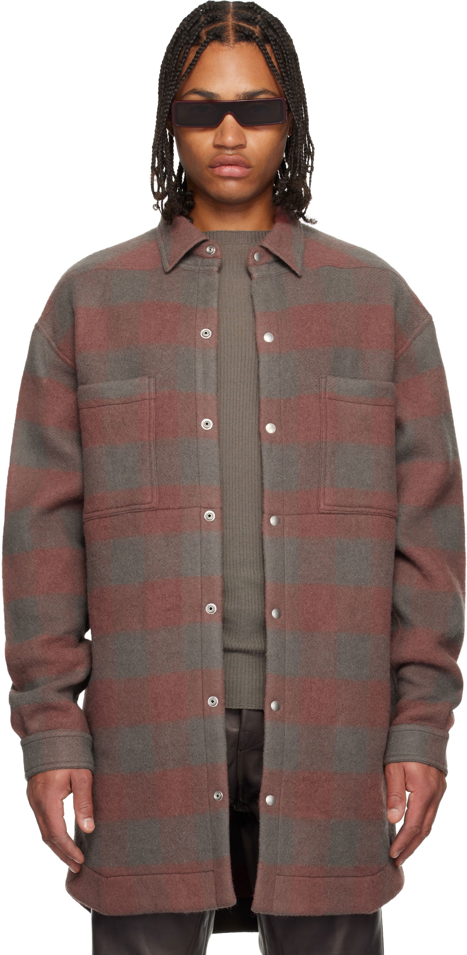 Paita Rick Owens Concordians Oversized Plaid Flannel Overshirt with Chest Pockets Monivärinen | RU02E1739 WJP, 0