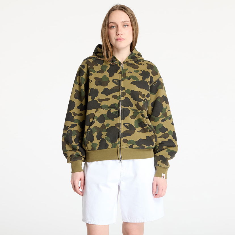 Huppari BAPE A BATHING APE 1St Camo Heavy Wash Cropped Fit Zip Hoodie Vihreä | 001ZPL301308MGRN