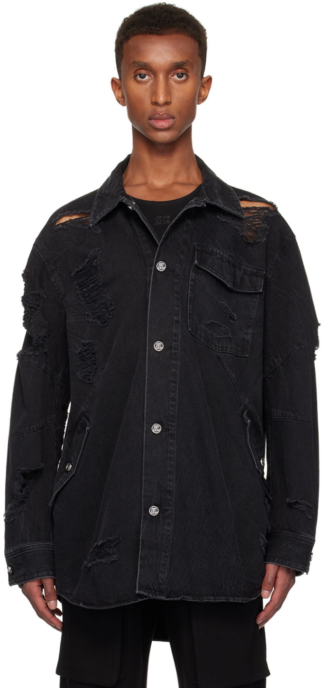 Paita Helmut Lang Helmut Lang Apex Distressed Denim Shirt Musta | O06DM103
