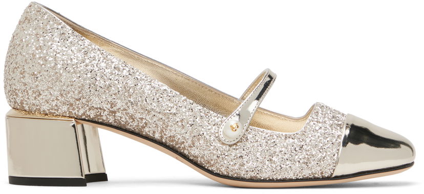 Tennarit ja kengät Jimmy Choo Jimmy Choo Elisa 45 Glitter Mary Jane Block Heel Pumps Metallinen | ELISA 45