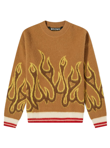 Villapaita Palm Angels Flames Intarsia Crew Knit Ruskea | PMHE043F22KNI0016418