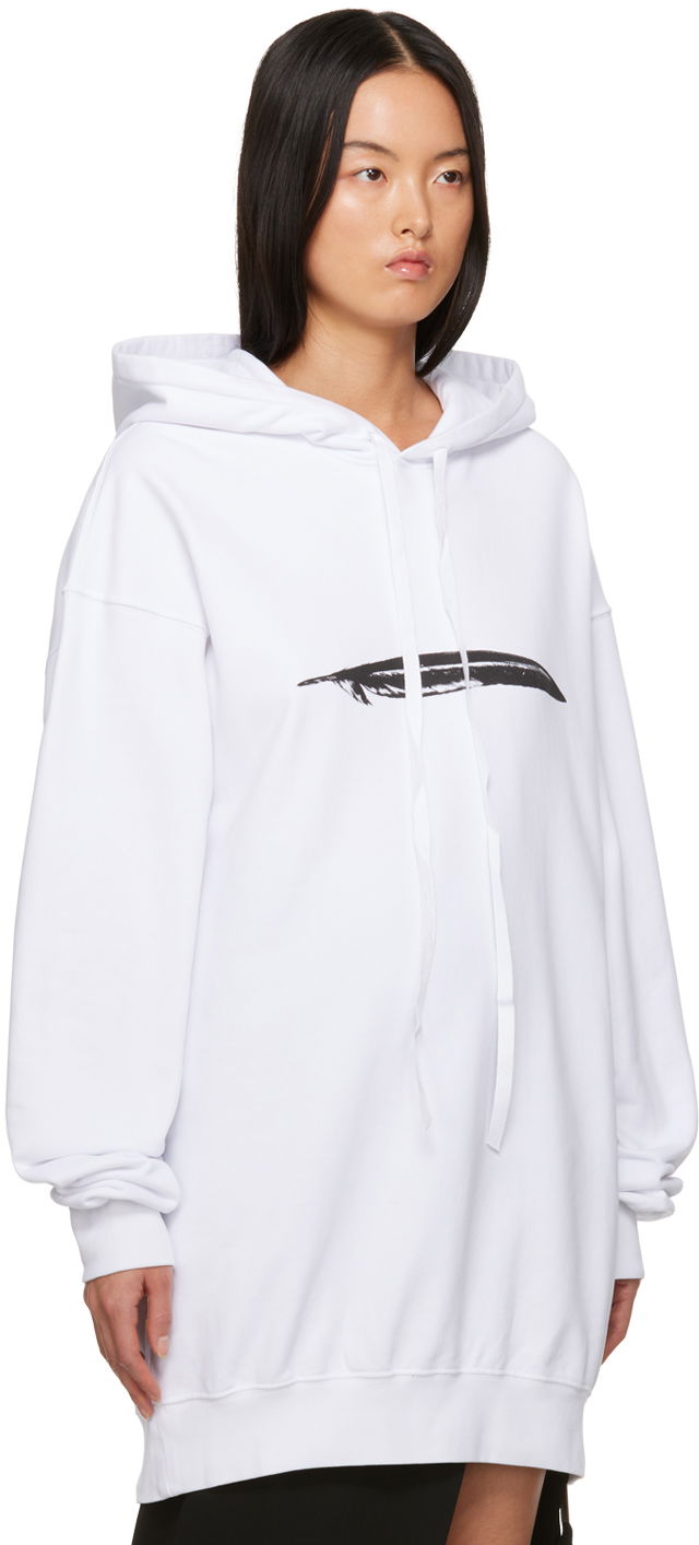 Huppari Ann Demeulemeester Oversized Hoodie with Feather Print Valkoinen | 2302-W-JSW01-24-FA185-001, 1