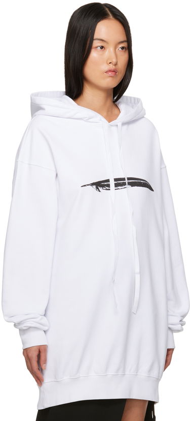Huppari Ann Demeulemeester Oversized Hoodie with Feather Print Valkoinen | 2302-W-JSW01-24-FA185-001, 1