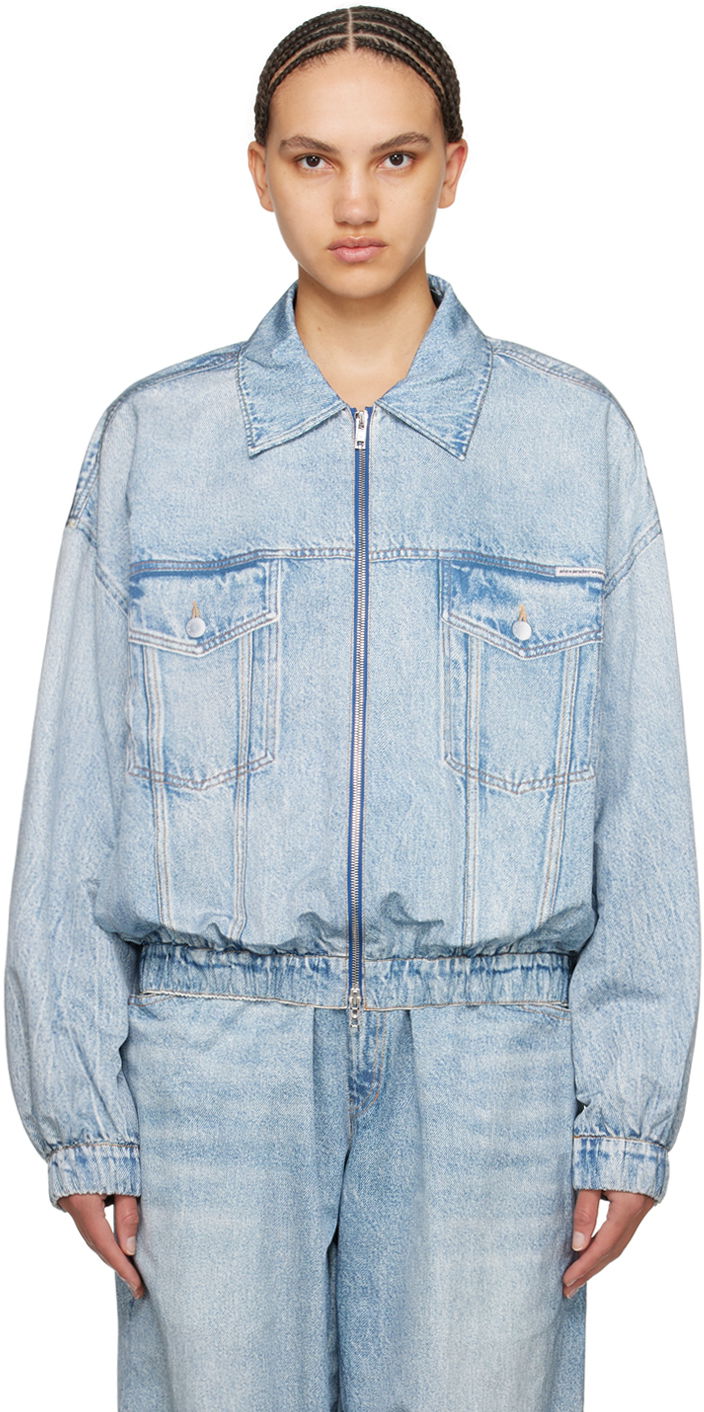 Bomber-takki Alexander Wang Printed Denim Bomber Jacket Turkoosi | UWC1242027, 0