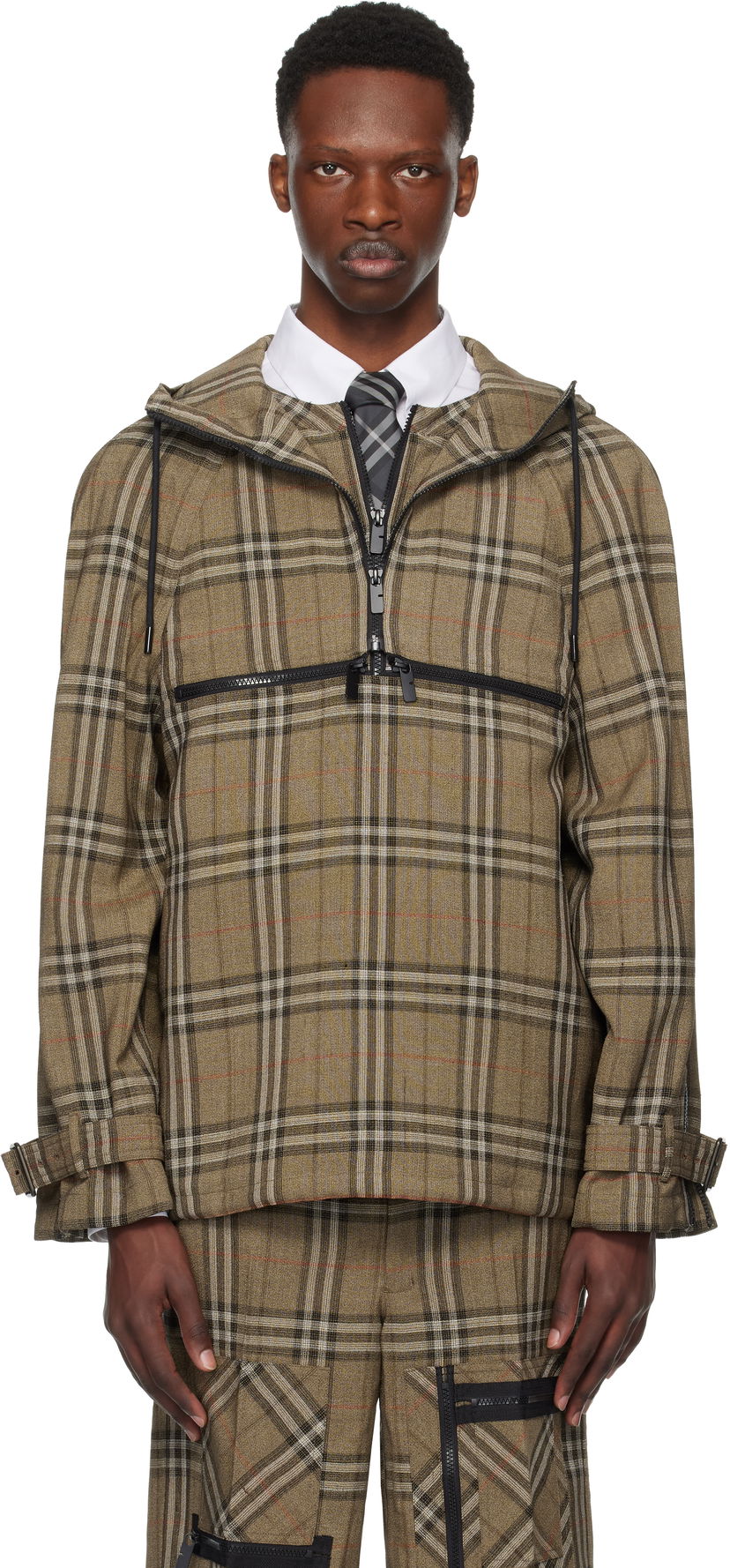 Takki Burberry Burberry Check Silk Blend Hooded Jacket Ruskea | 8108324