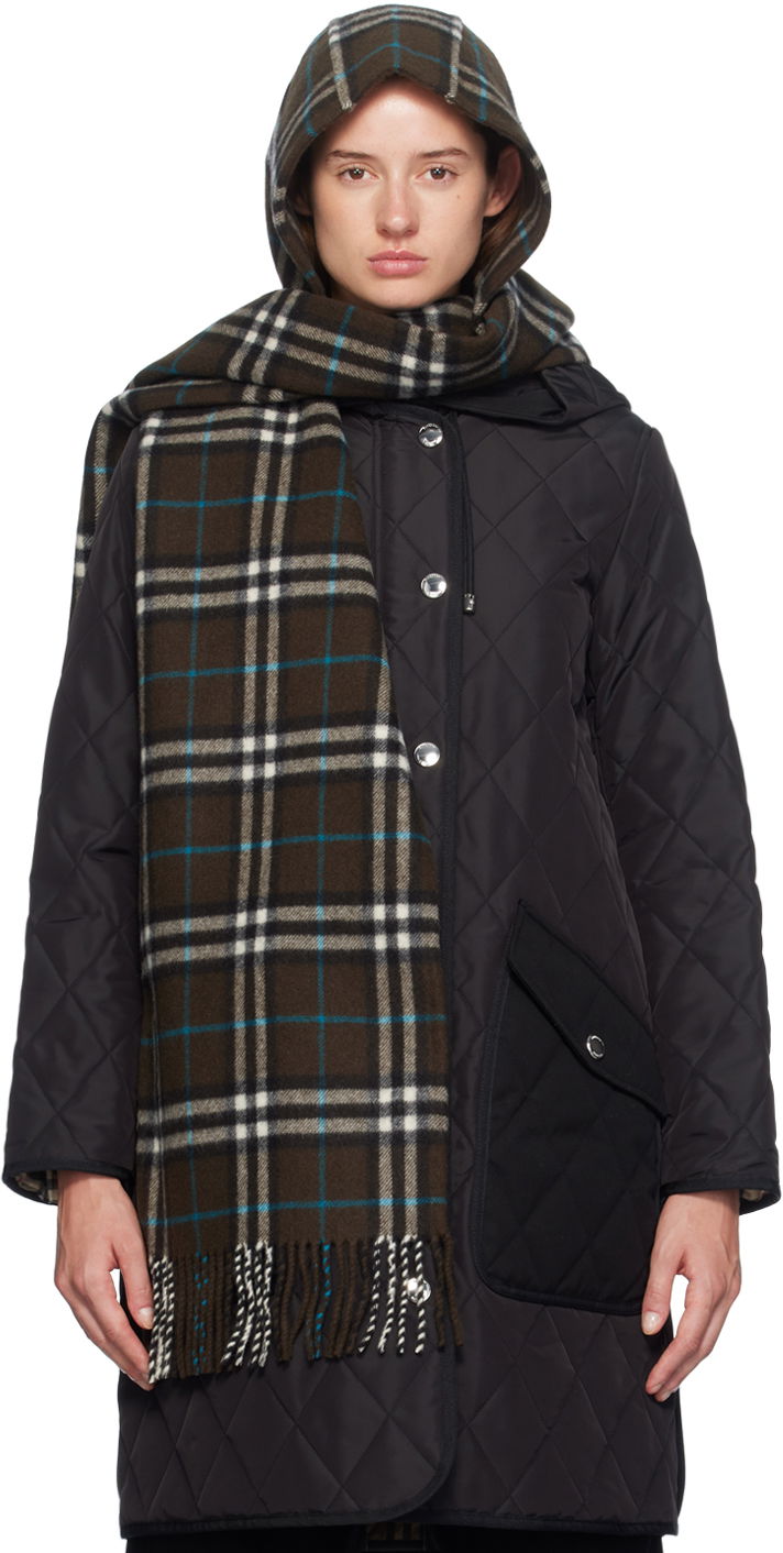 Huivi Burberry Brown Check Cashmere Hooded Scarf Musta | 8097493