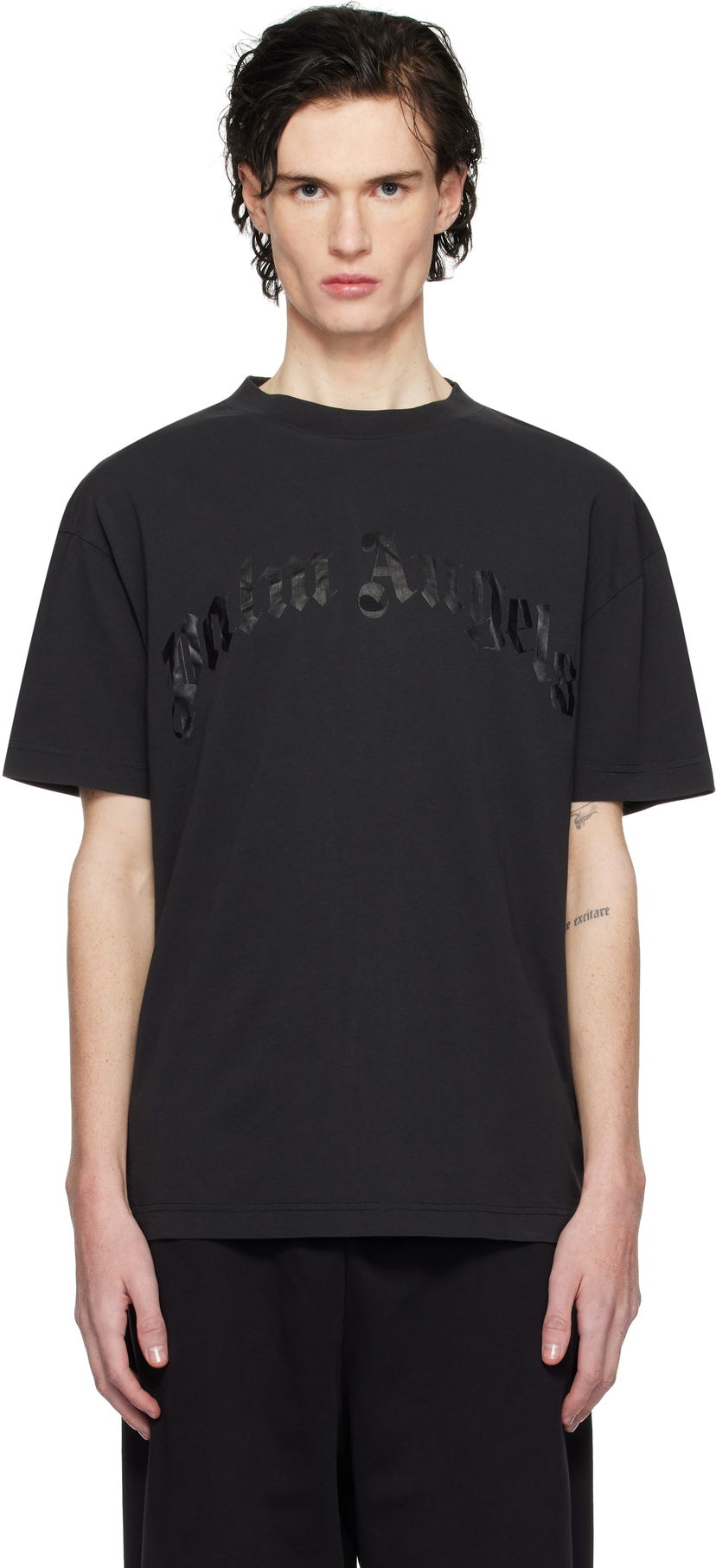 T-paita Palm Angels Curved Logo Oversize T-Shirt Musta | PMAA001S25JER0041010
