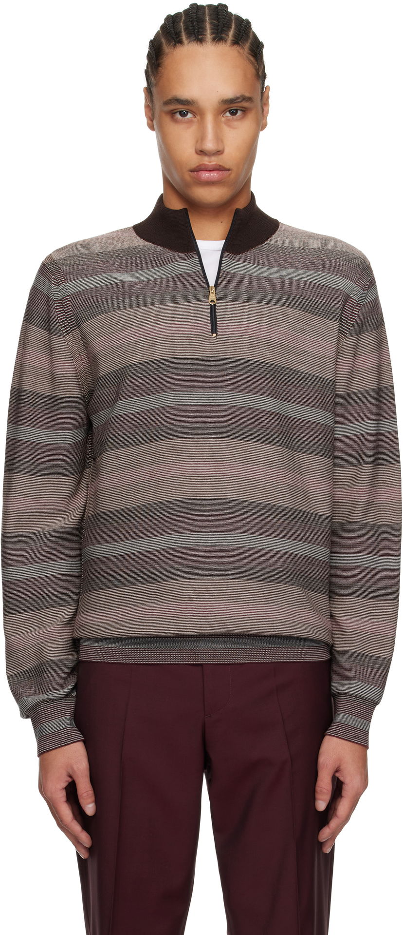 Villapaita Paul Smith Paul Smith Hazy Stripe Zip Sweater Ruskea | M1R-254Z-P02590-92