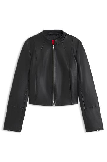 Takki BOSS Stand Collar Leather Jacket Musta | 50541262