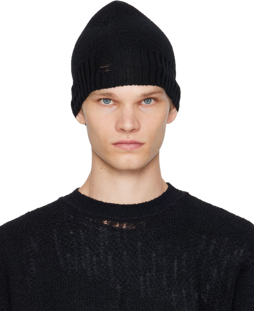 Pipo Ann Demeulemeester Ann Demeulemeester Edon Destroyed Seed Stitch Beanie Musta | B0013176-KN071-099