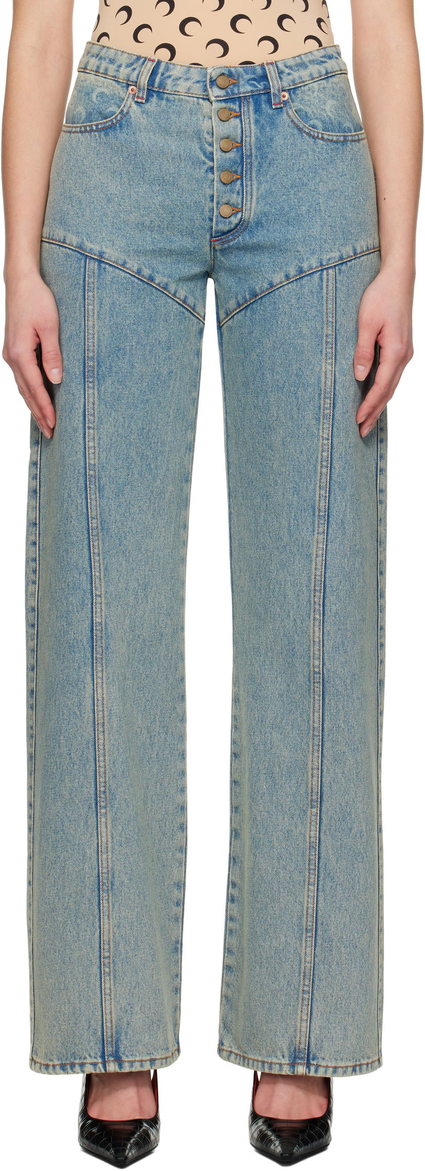 Jeans Marine Serre Marine Serre Moon Laser Flare Jeans Sininen | WPA126A CDEN0003