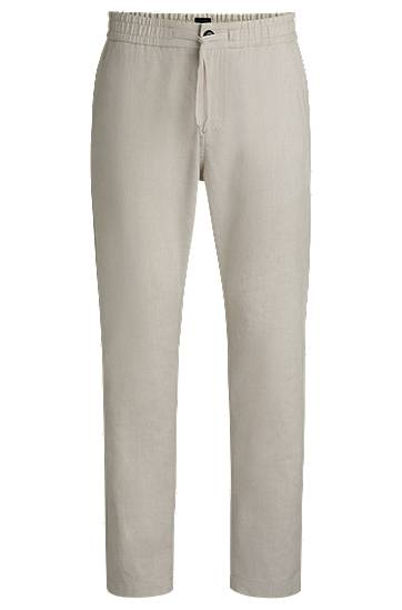 Housut BOSS Comfort-Stretch Linen-Blend Regular-Fit Trousers Beige | 50536881, 0