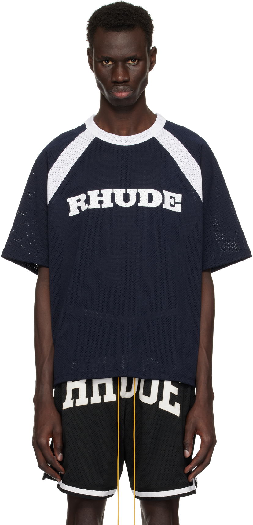 T-paita Rhude Rhude Racing Logo Mesh T-Shirt Tummansininen | RHPS25TT20012