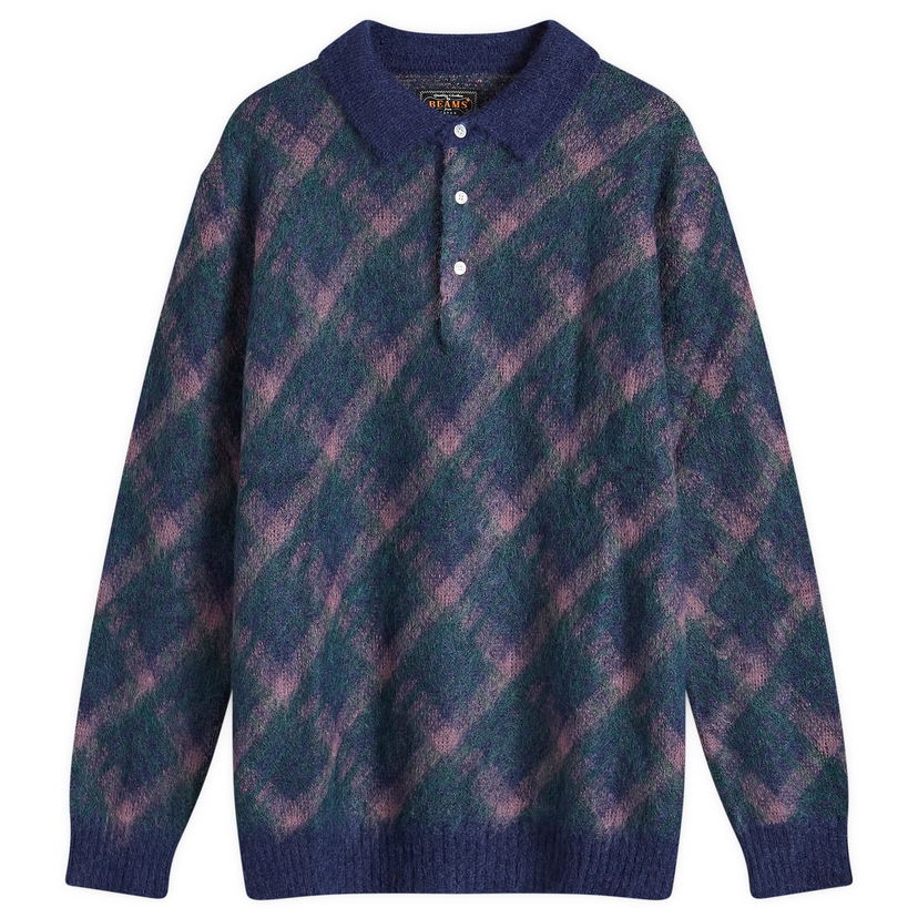 Villapaita BEAMS Long Sleeve Jacquard Knit Polo Shirt Sininen | 3812-0028-156-79