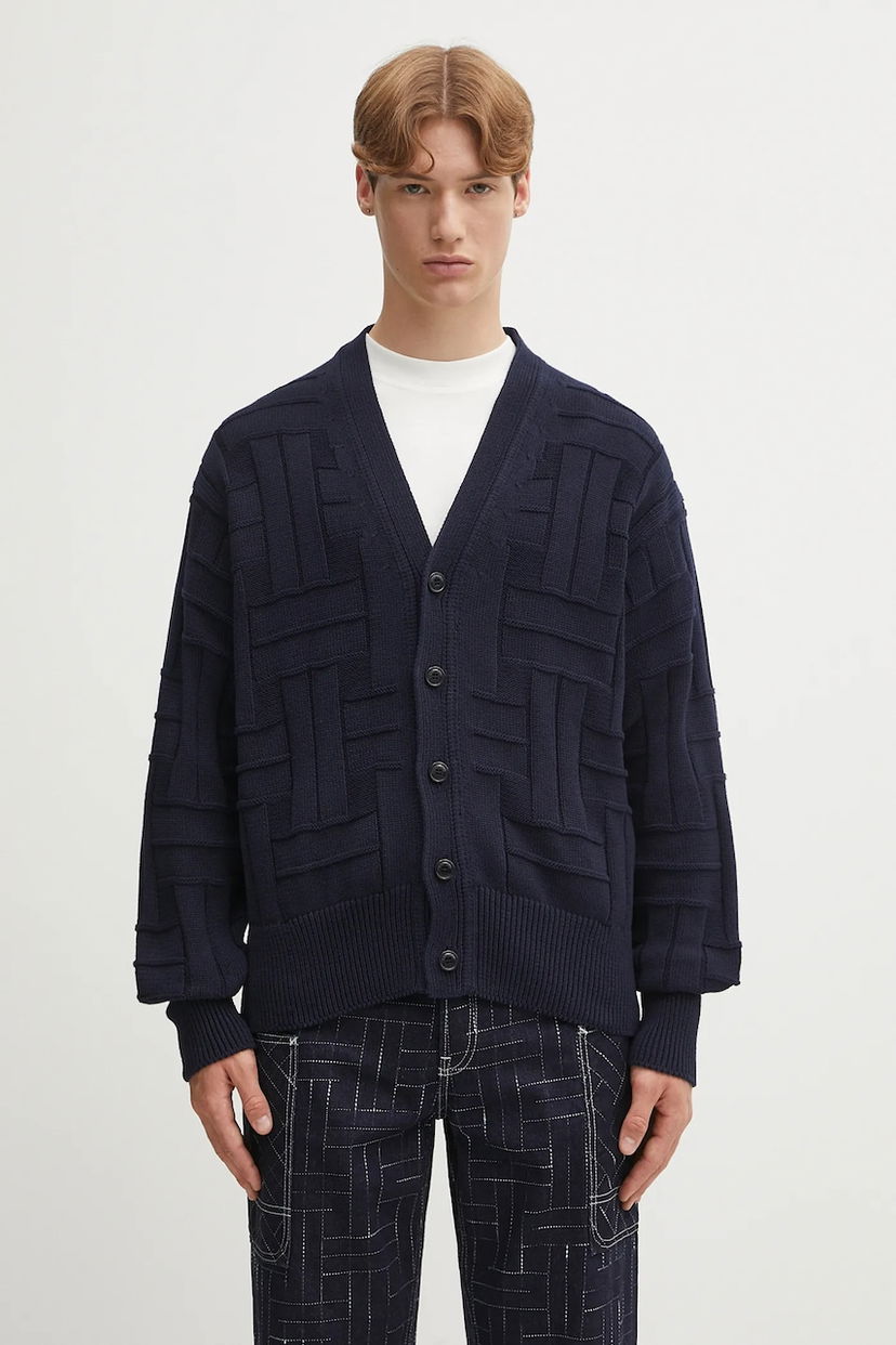 Villapaita KENZO Kenzo Gots Kenzo Weave Patterned V-Neck Cardigan Tummansininen | FF55CA7073CB