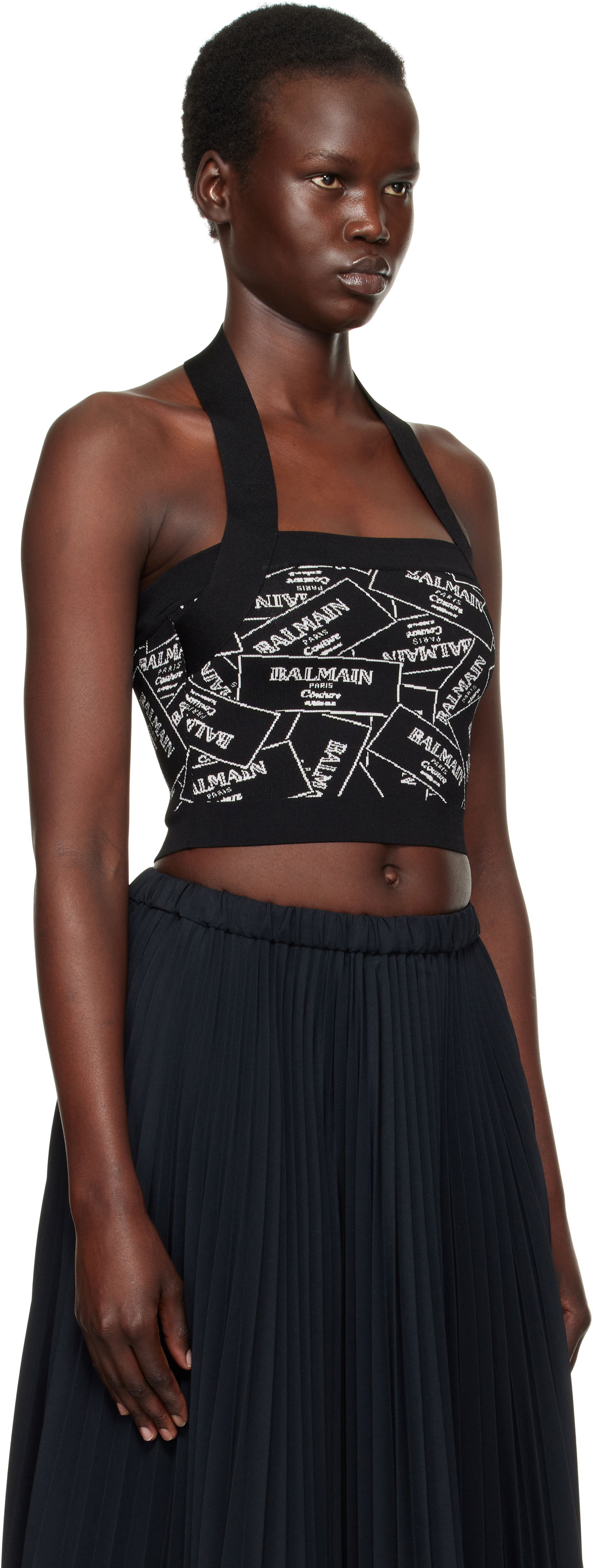 Hame Balmain Balmain Label Motif Halter Top Musta | EF1AA025KH86, 1