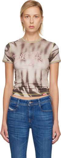 Grafi Printed Short Sleeve Slim Cropped T-shirt with Contrast Stitching