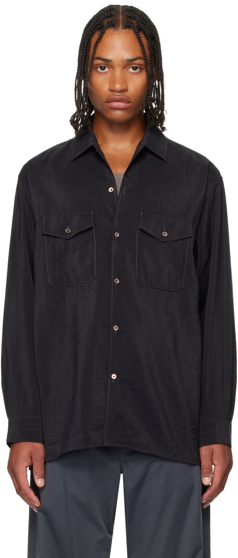 Paita LEMAIRE Lemaire Convertible Collar Shirt Musta | SH1202 LF1308