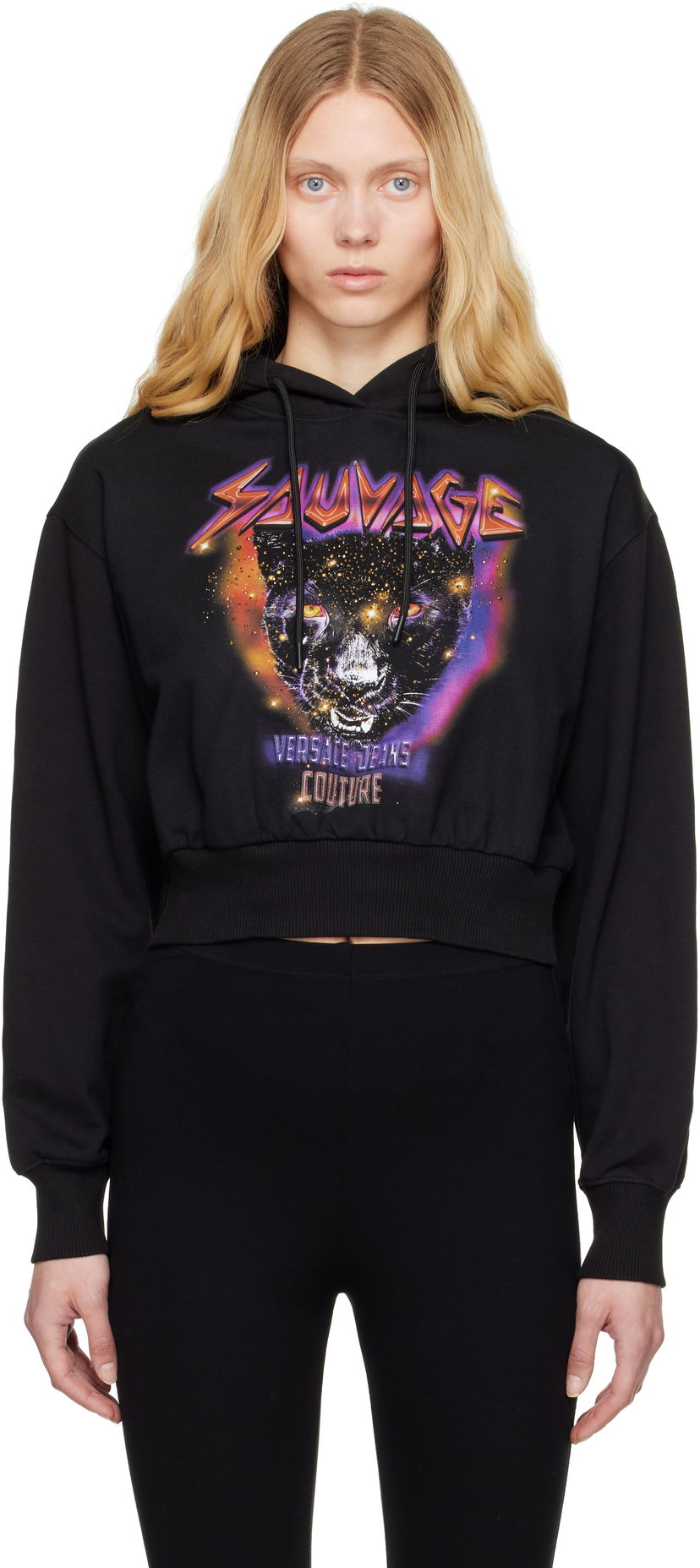 Huppari Versace Versace Jeans Couture Savage Print Cropped Hoodie Musta | E78HAIC04_ECF00C