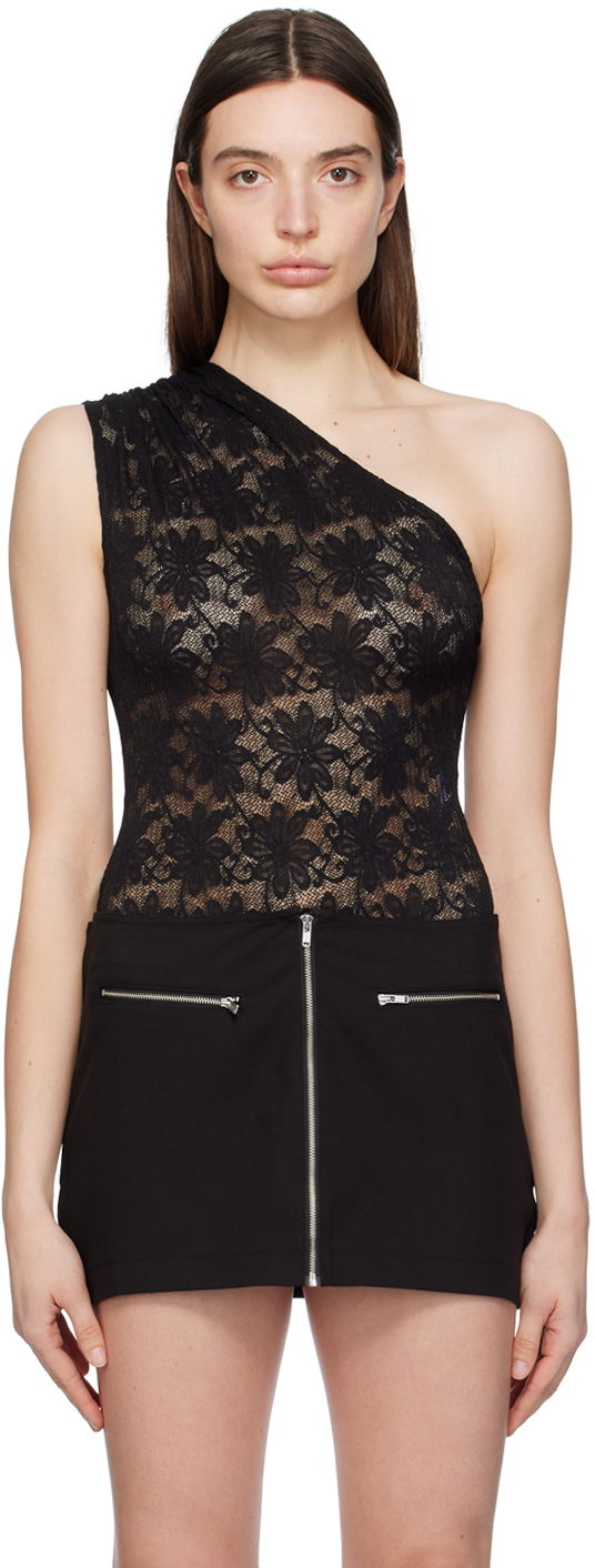 Body Miaou Miaou Jade One Shoulder Lace Bodysuit Musta | 6005SLBLK