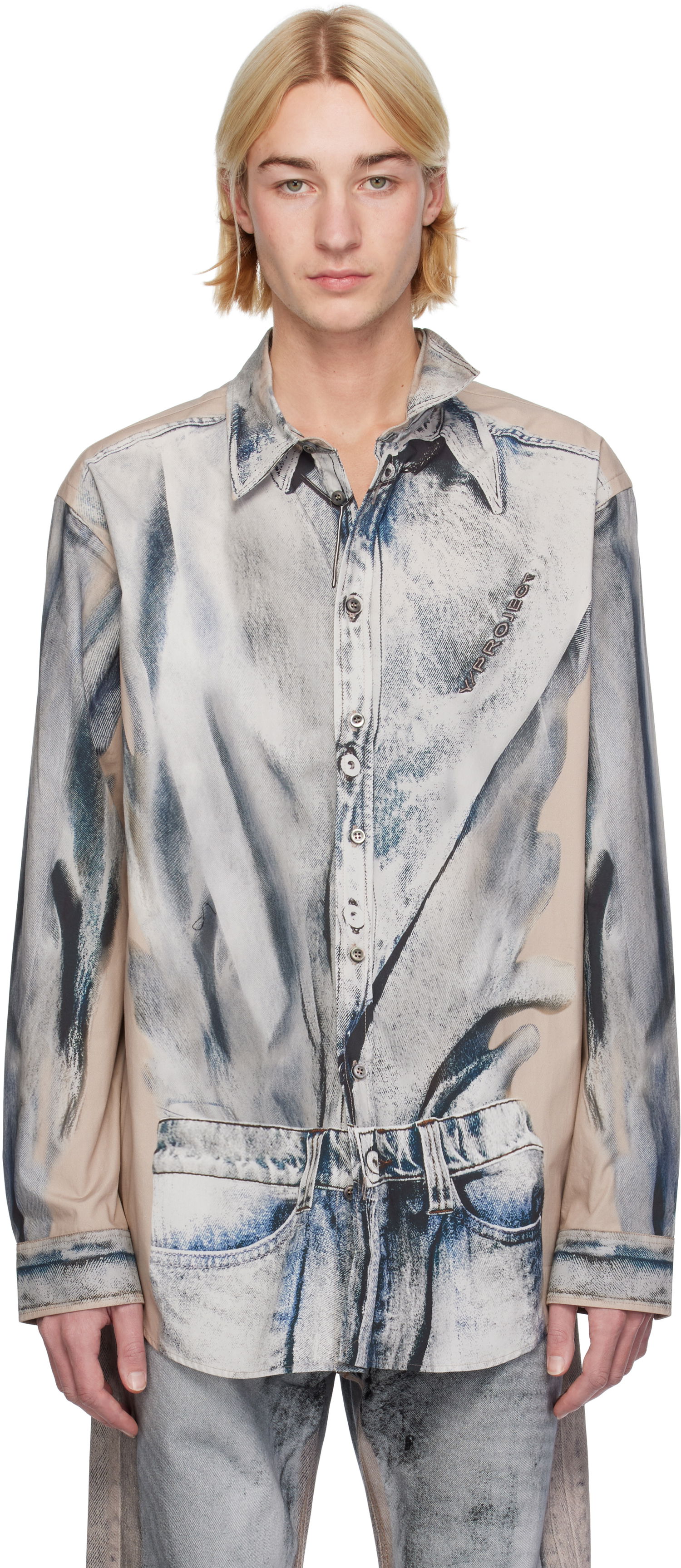 Paita Y/PROJECT Trompe L'oeil Print Shirt Sininen | 201SI014, 0