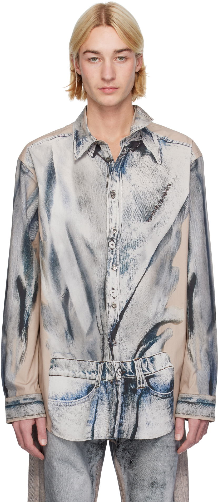 Paita Y/PROJECT Trompe L'oeil Print Shirt Sininen | 201SI014